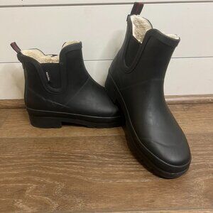 Tretorn Lina Faux Fur Lined Chelsea Rain Booties Black Women's Sz 10 Waterproof